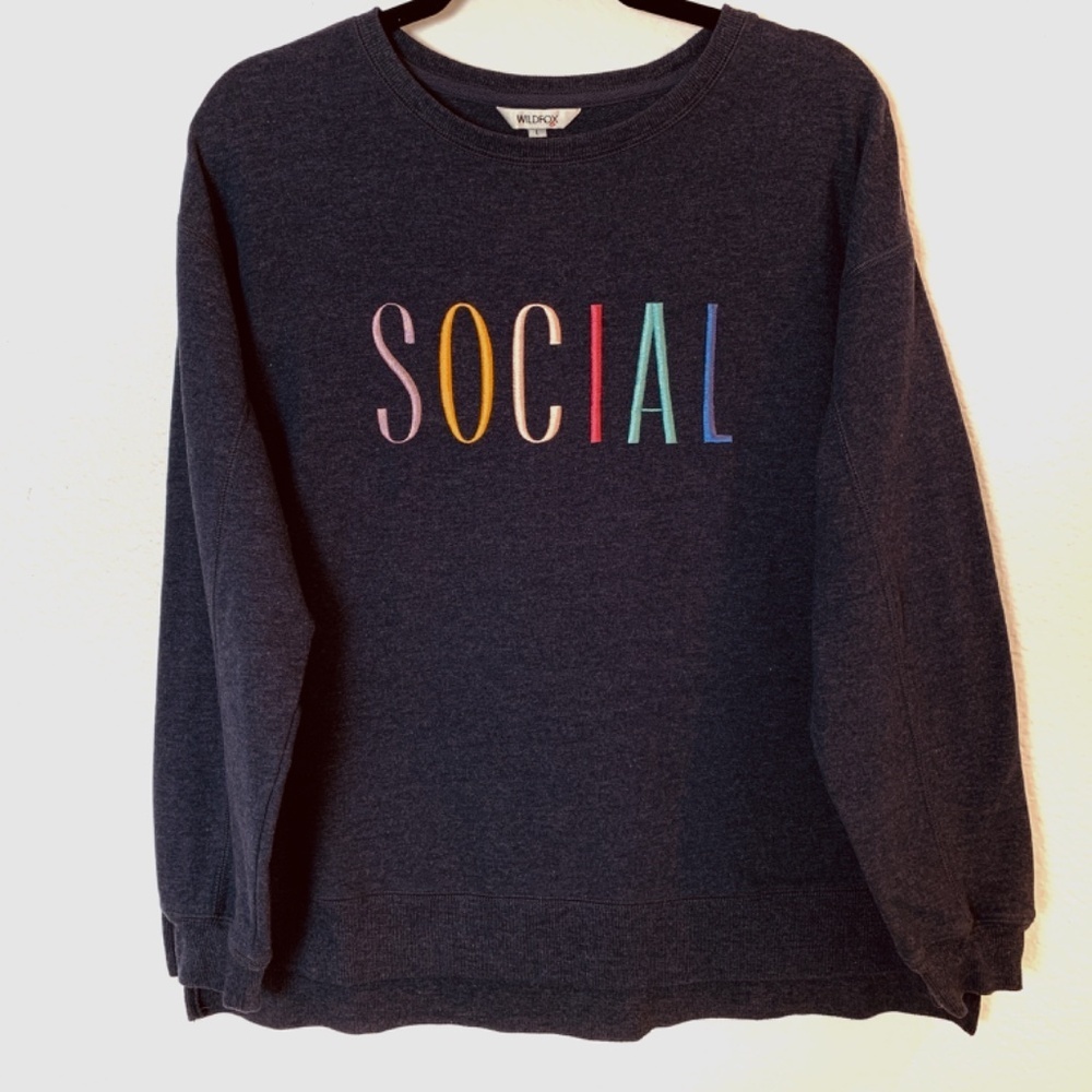 Wildfox Sweatshirt Social‎ Large Embroidered Navy Blue